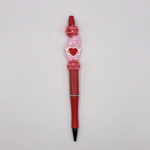 Red and Pink Gnome with Hearts Beaded Pen